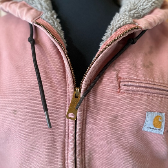 Rare Pink Carharrt Hooded, Canvas, Sherpa Lined Coat - Picture 2 of 9